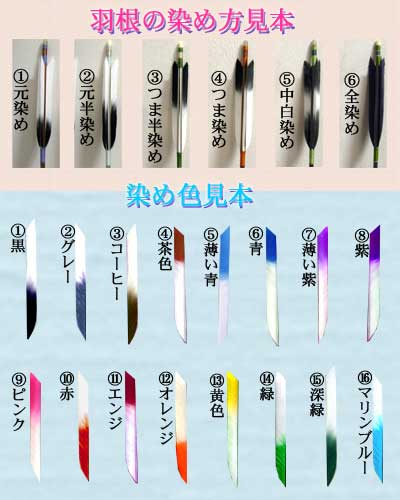 ターキー羽根 染め ジュラルミンで作る 近的用６つ矢 有限会社 しらみず弓道具店